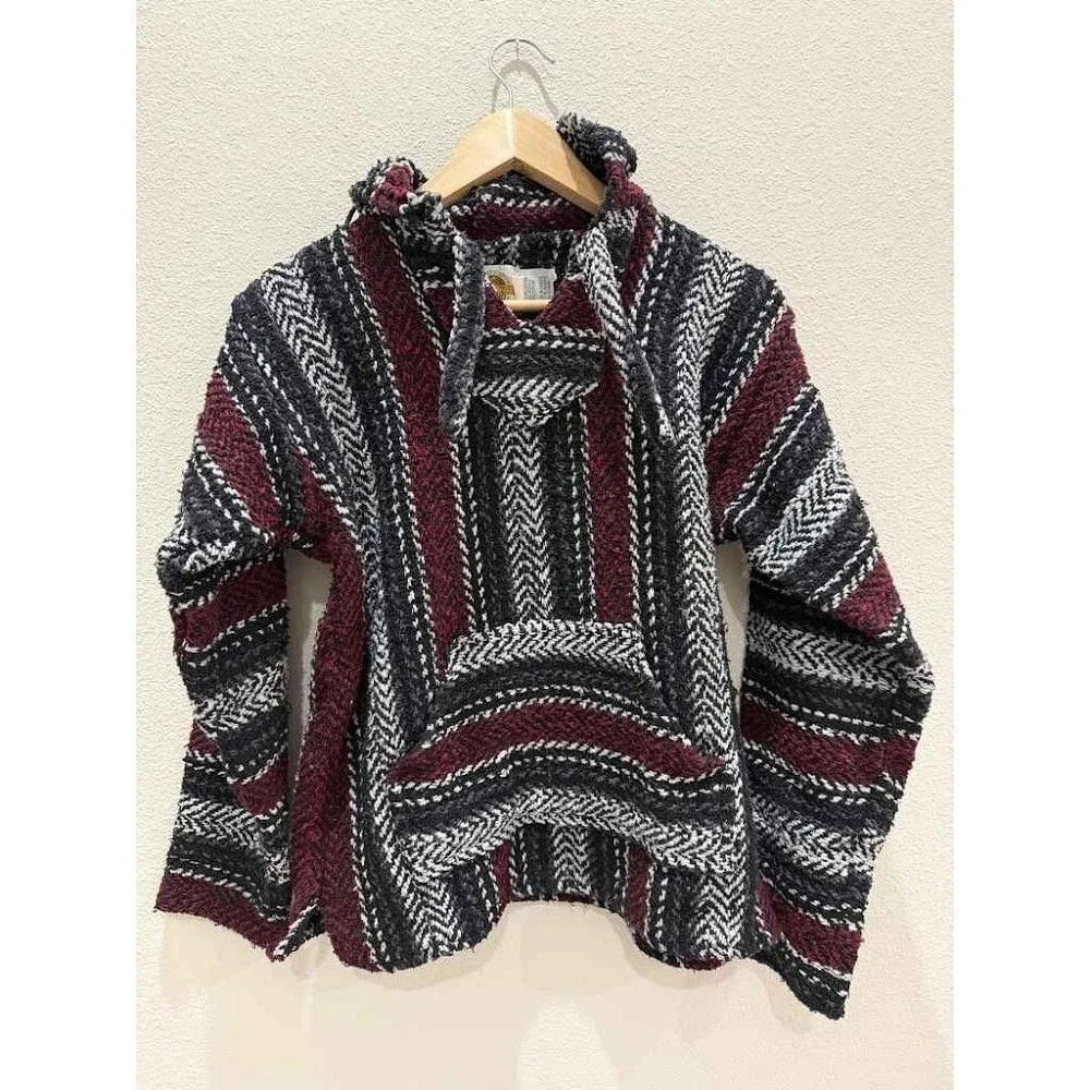 Earth Ragz Baja Hooded Pullover Jerga Hoodie - Burgundy & Black